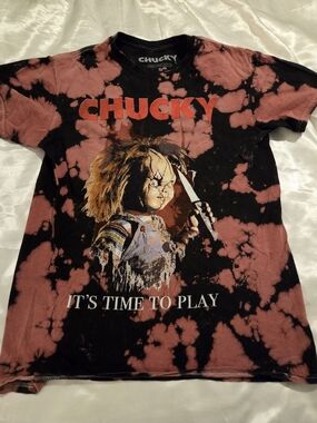Chucky Horror Graphic Tee Tie Dye Shirt Women Small Black Red Halloween Movie T